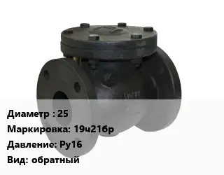 Клапан чугунный 25 19ч21бр Ру16 обратный